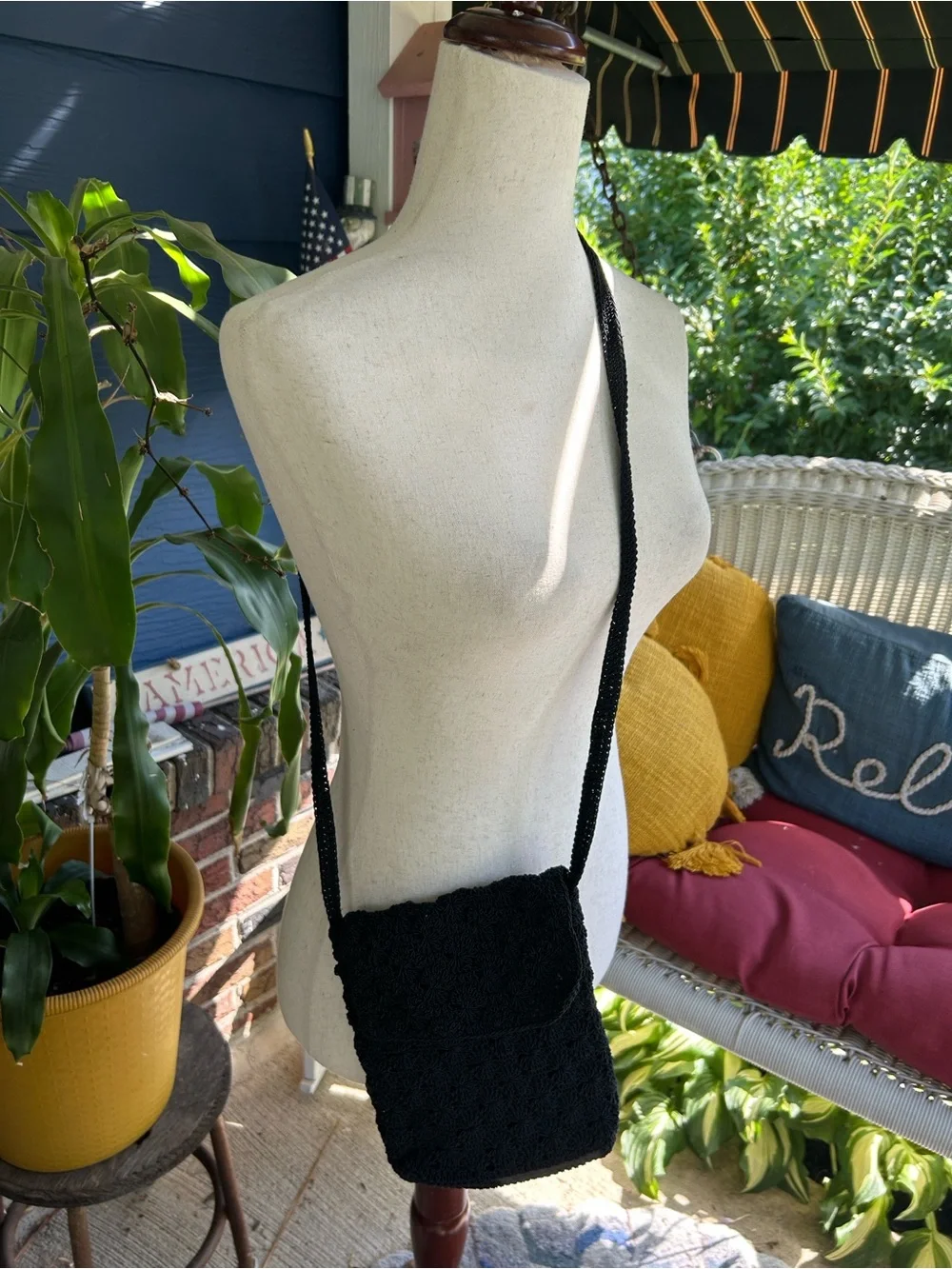 Vintage Black Crochet Crossbody Bag
